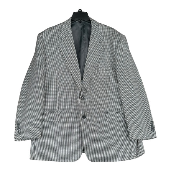 Stafford‎ Men’s 46R Houndstooth Silk Wool Blend 2 Button Blazer Jacket Office